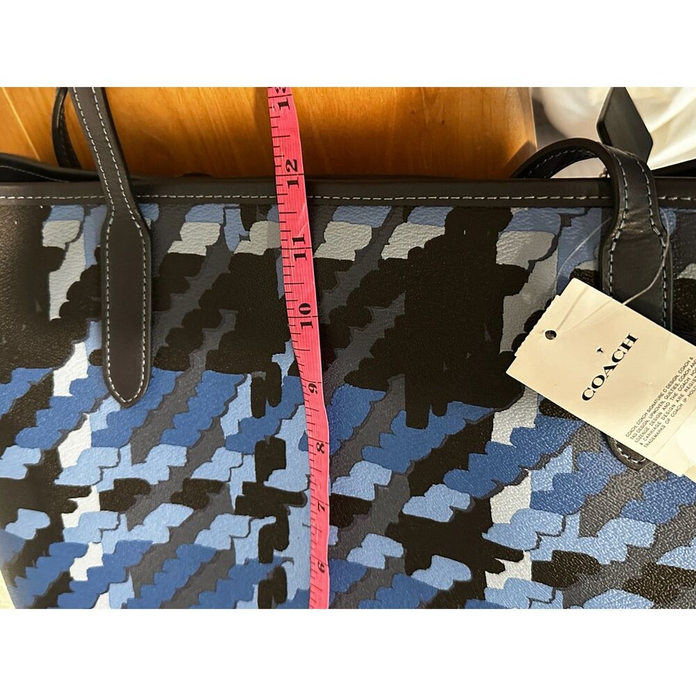 Coach City Tote With Blue Graphic Plaid Print NWT - Picture 6 of 10